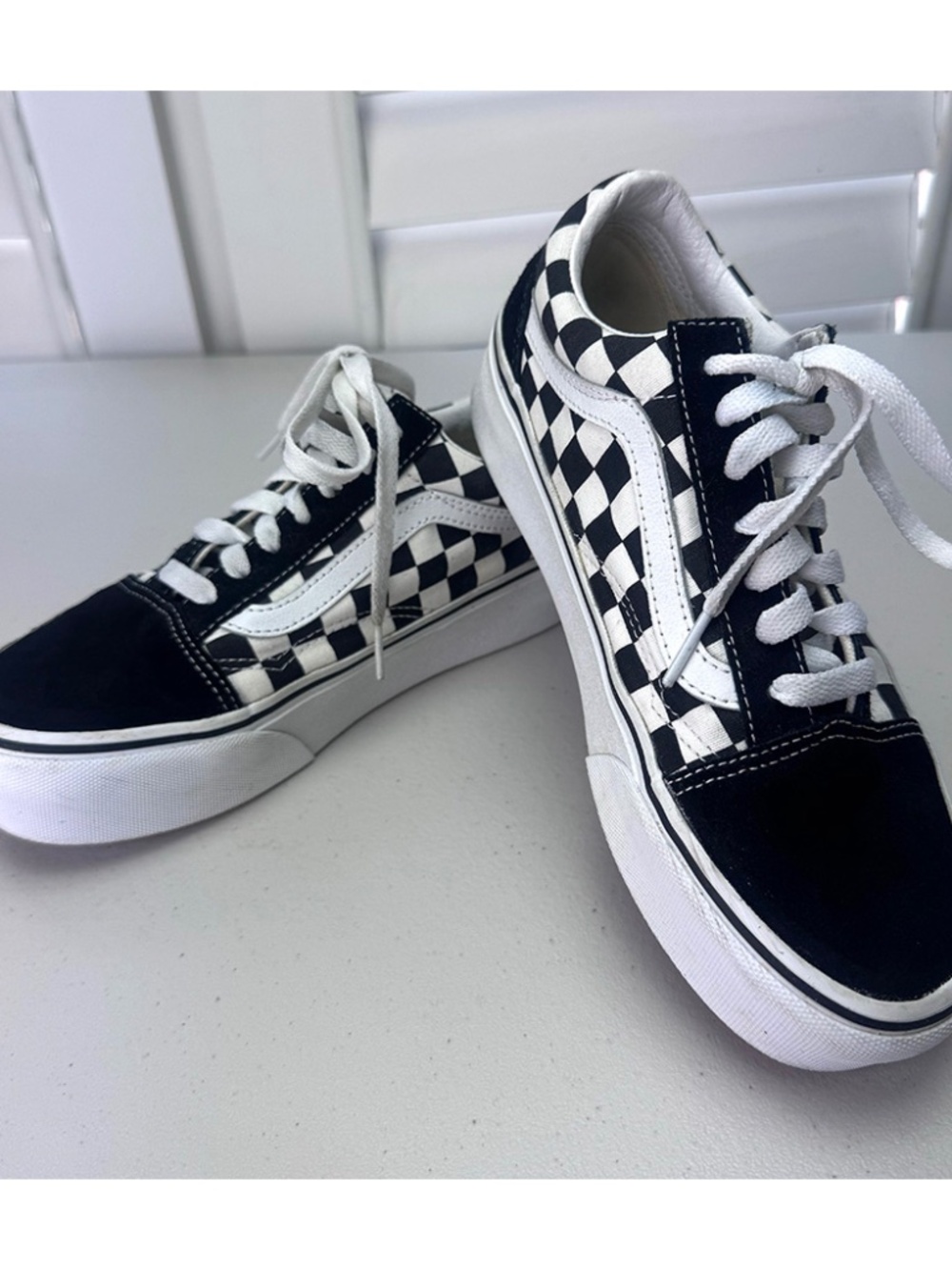 VANS Old Skool Black White Checkerboard Canvas Lace Up Sneakers: Men 5.5 Women 7